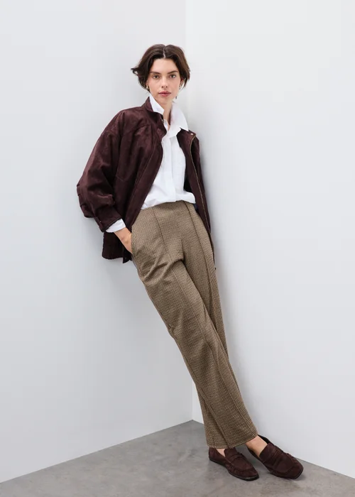Camel Jacquard Straight Leg Trousers - 8/L29 Image 1