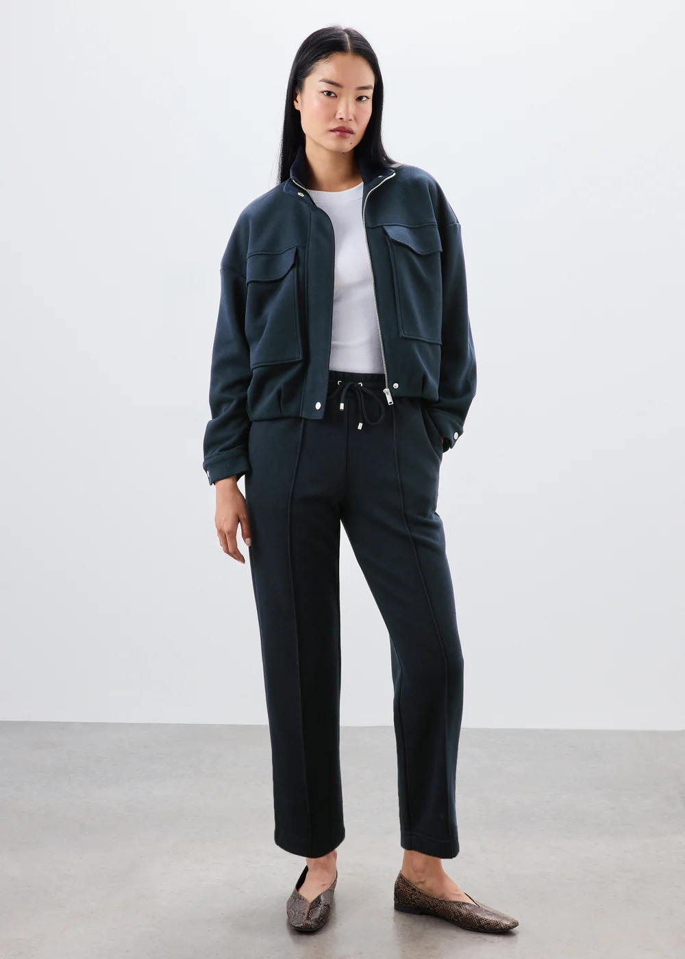 Navy Ponte Pique Tapered Co Ord Trousers - 10/L29 Image 1