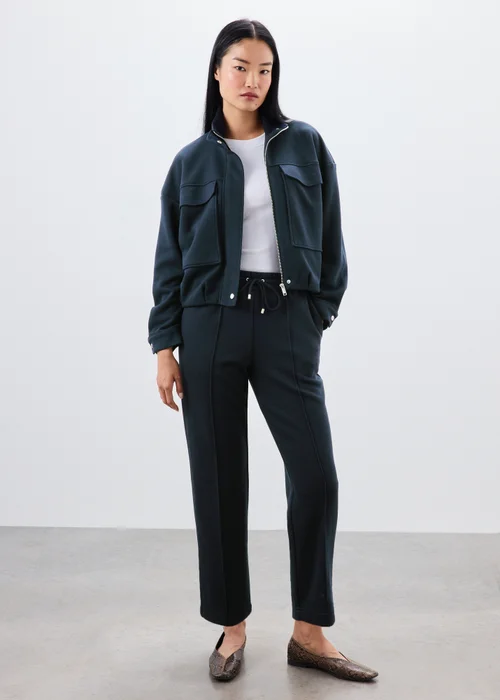 Navy Ponte Pique Tapered Co Ord Trousers - 10/L29 Image 1