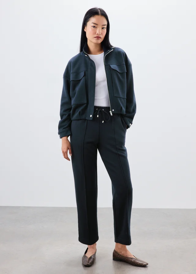 Navy Ponte Pique Tapered Co Ord Trousers
