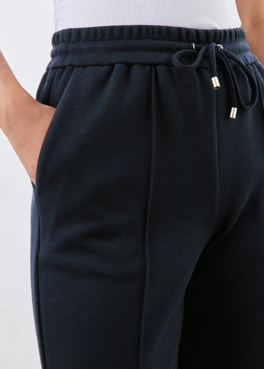 Navy Ponte Pique Tapered Co Ord Trousers - 10/L29 Image 3