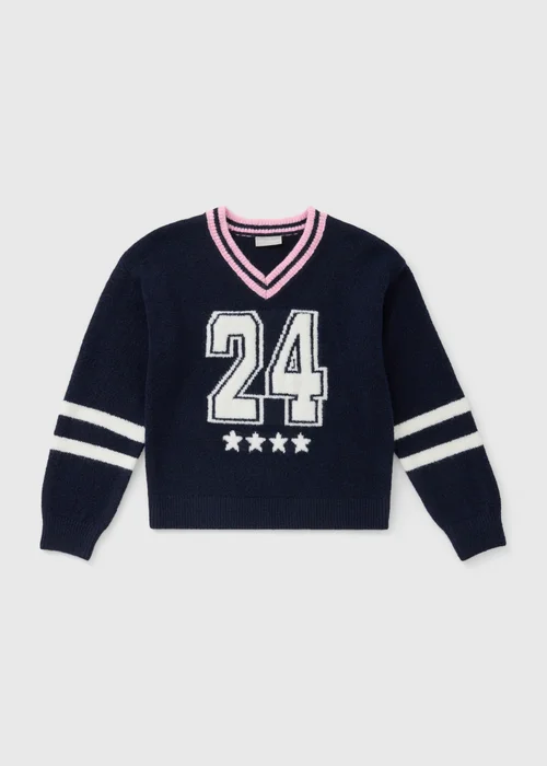 Girls Navy Blue Knitted Jumper (7-15yrs) - 7 Yrs Image 1