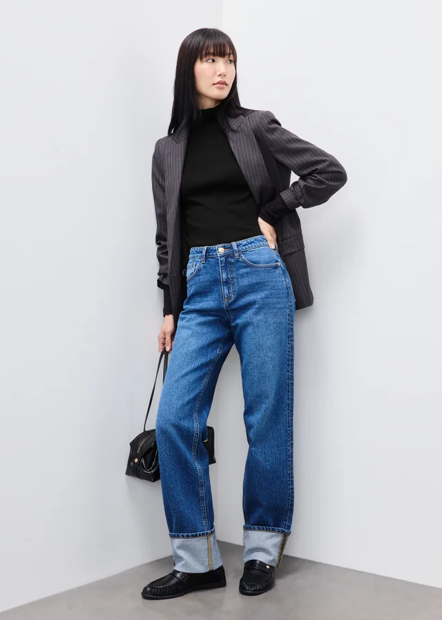 Black Ribbed Roll Neck Top