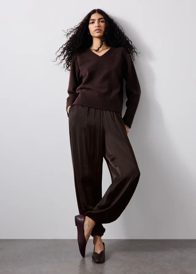 Chocolate Brown Satin Co-Ord Balloon Trousers