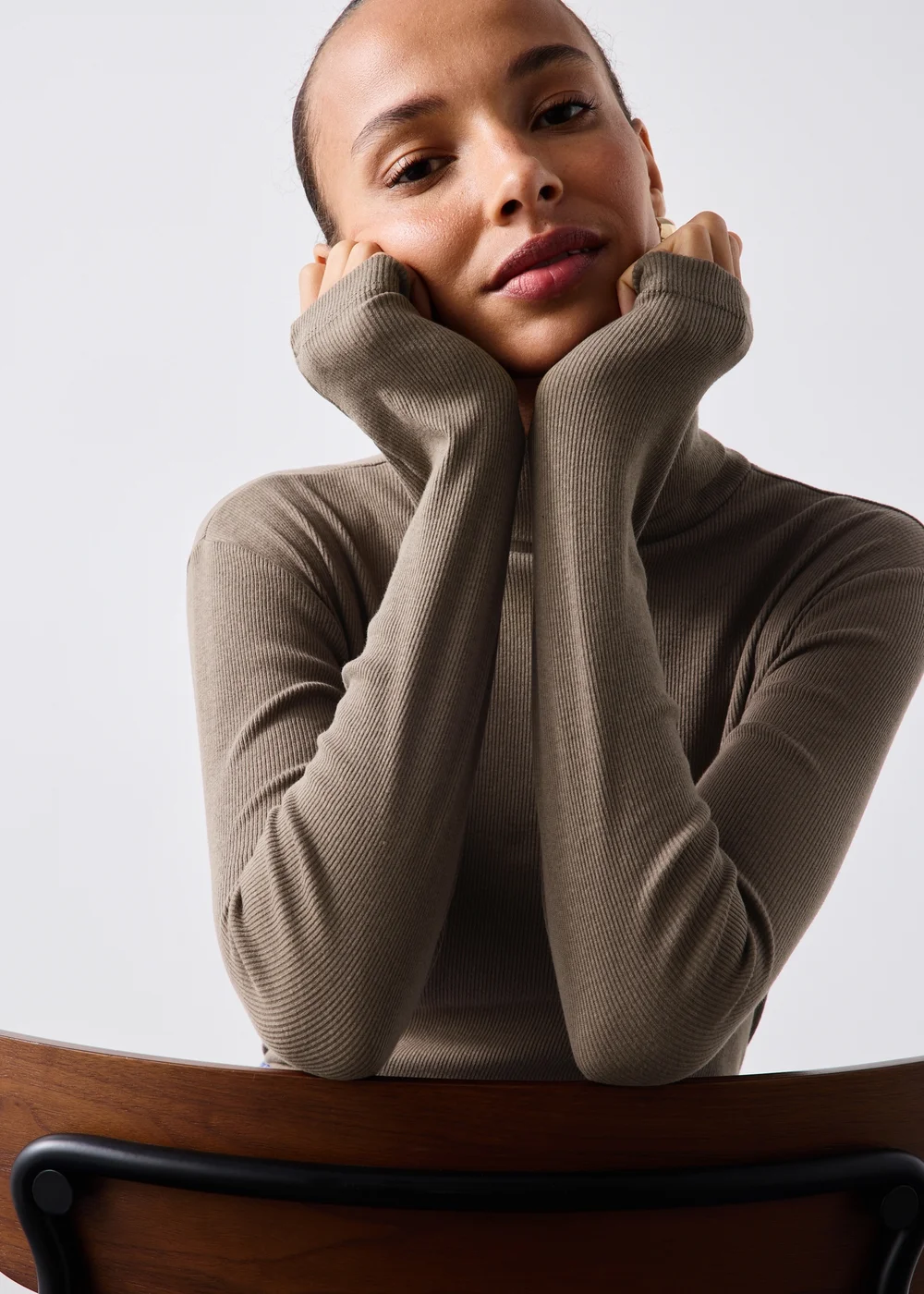 Dark Brown Roll Neck Fitted Top - 8 Image 4