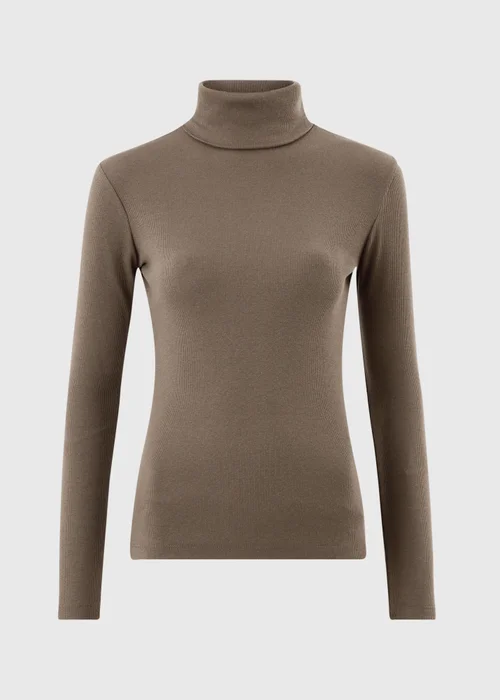 Dark Brown Roll Neck Fitted Top - 8 Image 5