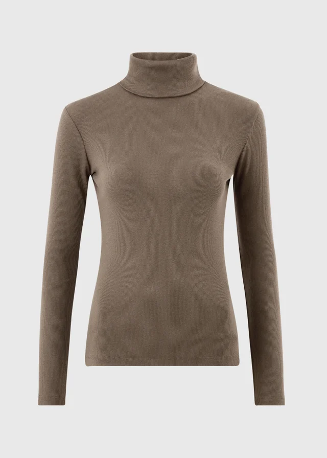 Dark Brown Roll Neck Fitted Top
