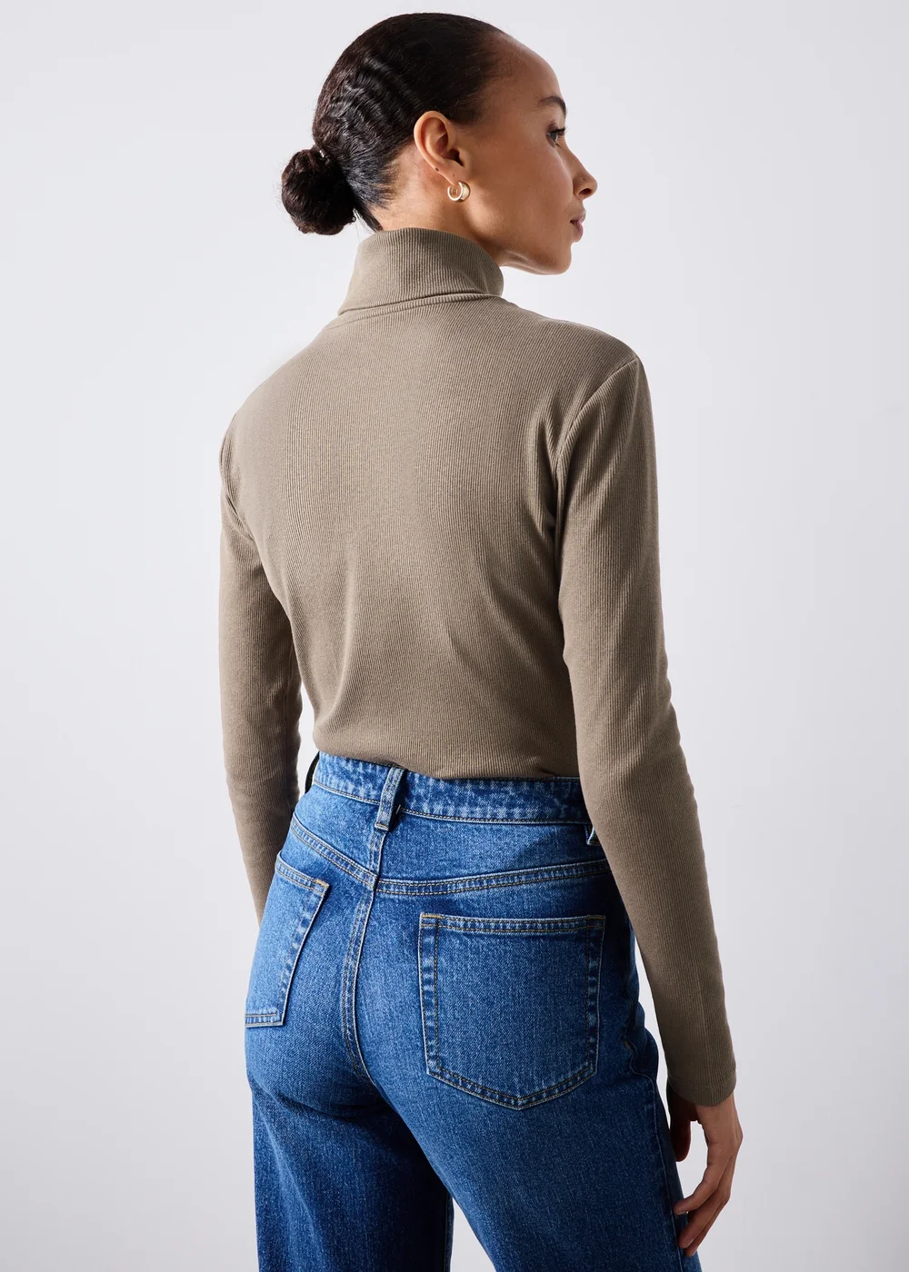 Dark Brown Roll Neck Fitted Top - 8 Image 3