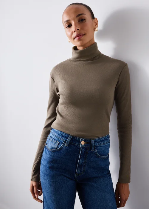 Dark Brown Roll Neck Fitted Top - 8 Image 1