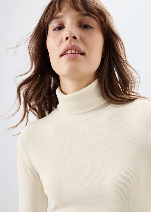 Cream Ribbed Roll Neck Top - 8 Image 3