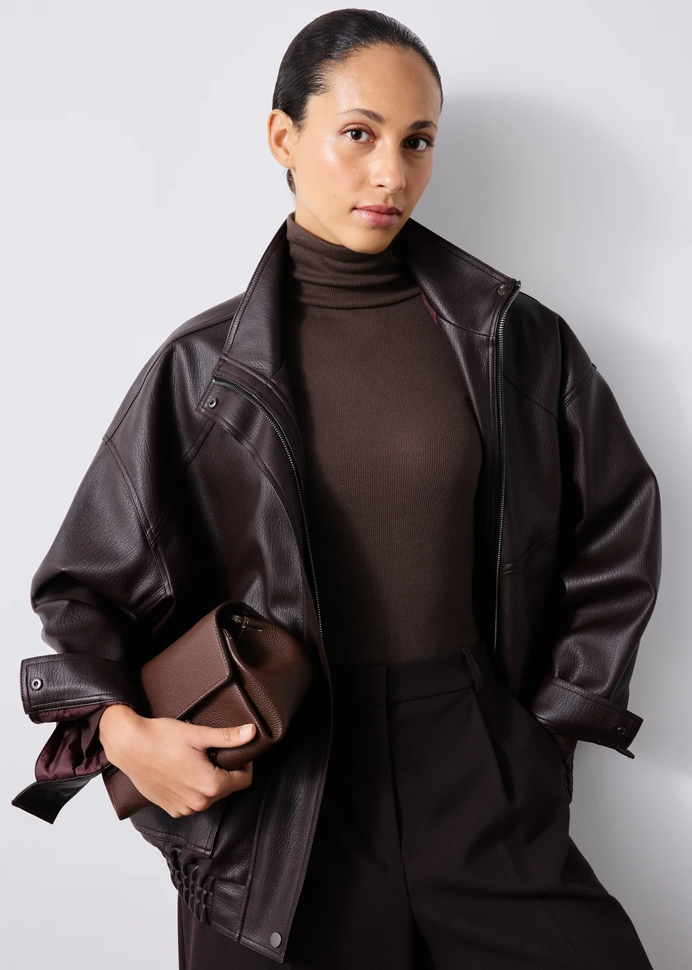 Chocolate Ribbed Roll Neck Top - 8 Image 4
