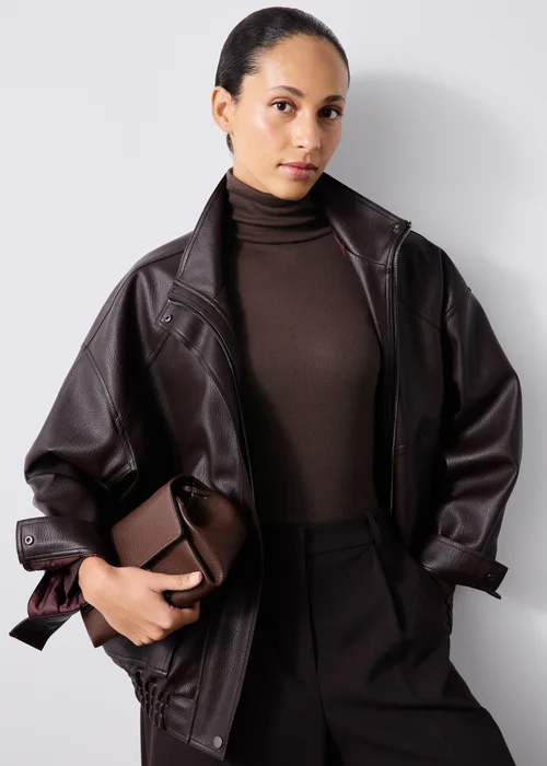 Chocolate Ribbed Roll Neck Top - 8 Image 4