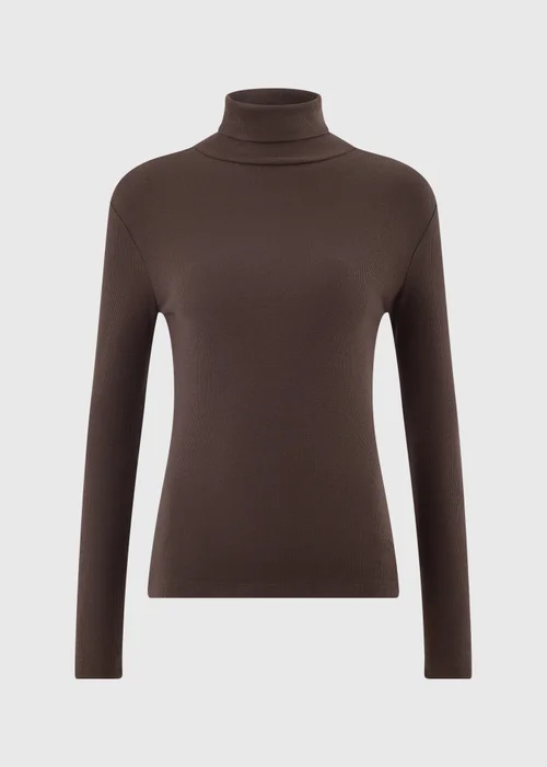 Chocolate Ribbed Roll Neck Top - 8 Image 5