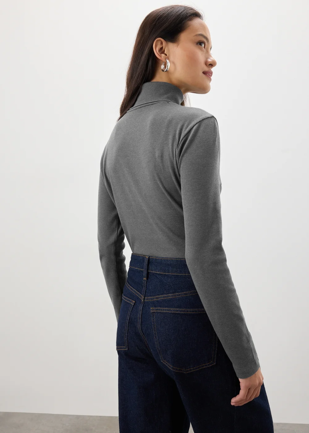 Charcoal Grey Ribbed Roll Neck Top - 8 Image 2
