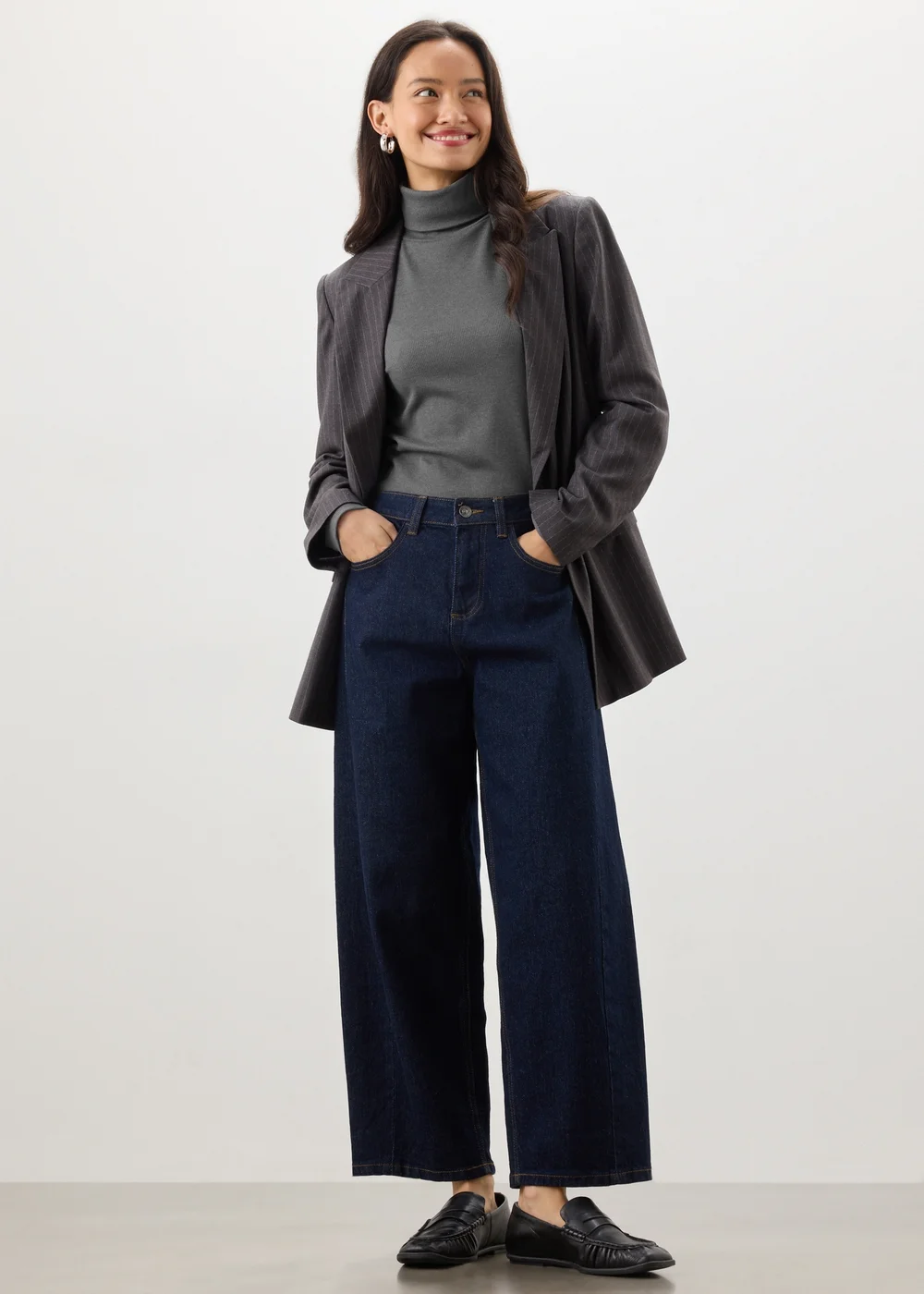 Charcoal Grey Ribbed Roll Neck Top - 8 Image 4