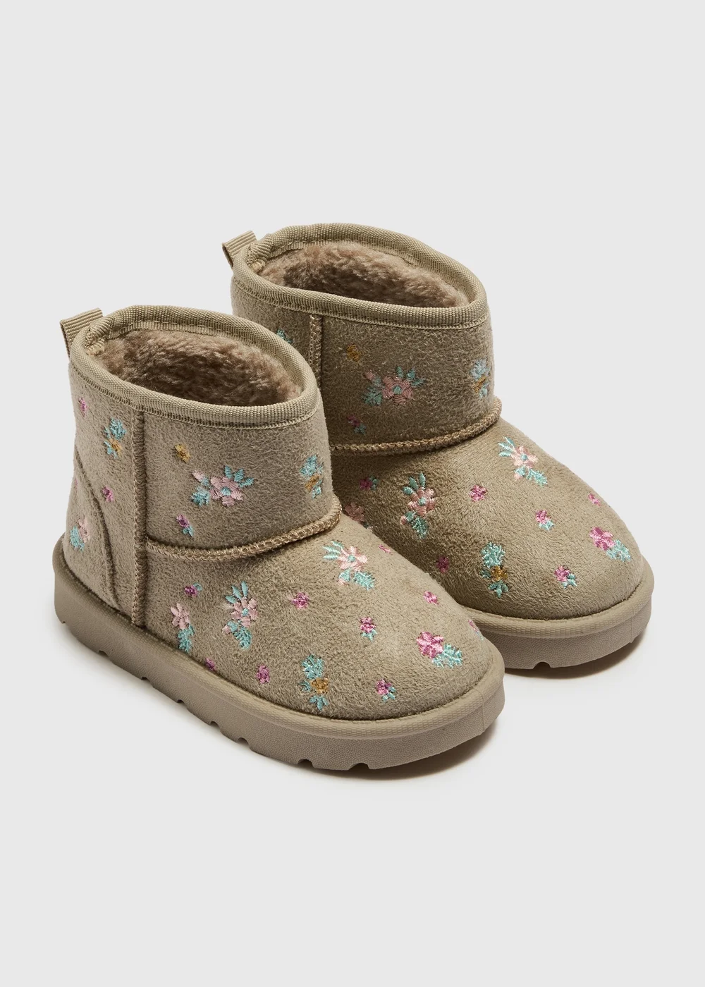 Girls Tan Floral Embroidered Snug Boots (Younger 4-12) - 4 Infants Image 1