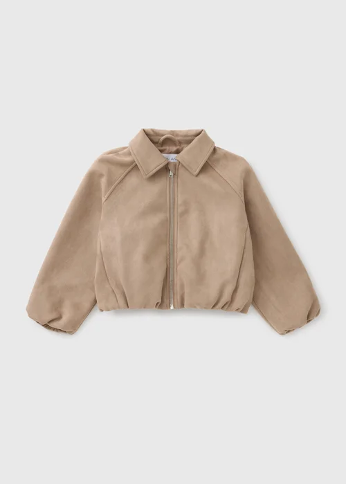 Girls Brown Faux Suede Bomber Jacket (7-15yrs) - 7 Yrs Image 1