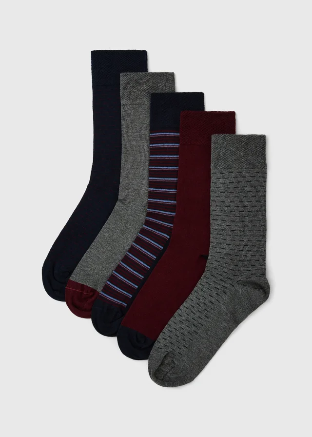 5 Pack Burgundy Flexi Top Socks