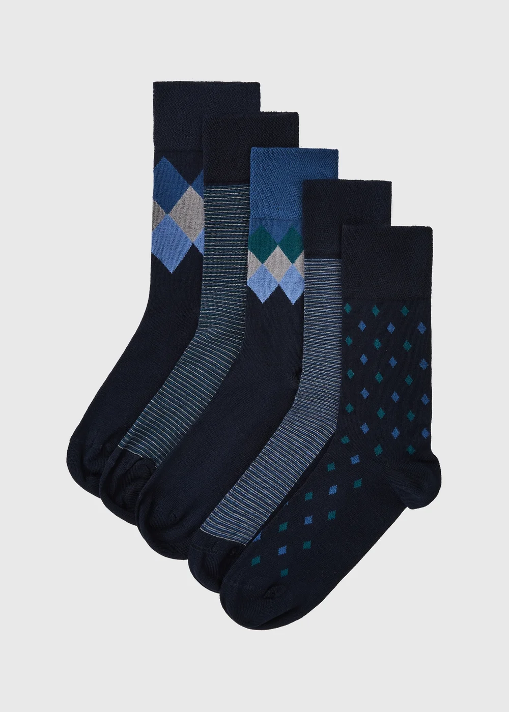 5 Pack Blue Flexi Top Argyle Socks - 6-8.5 Image 1
