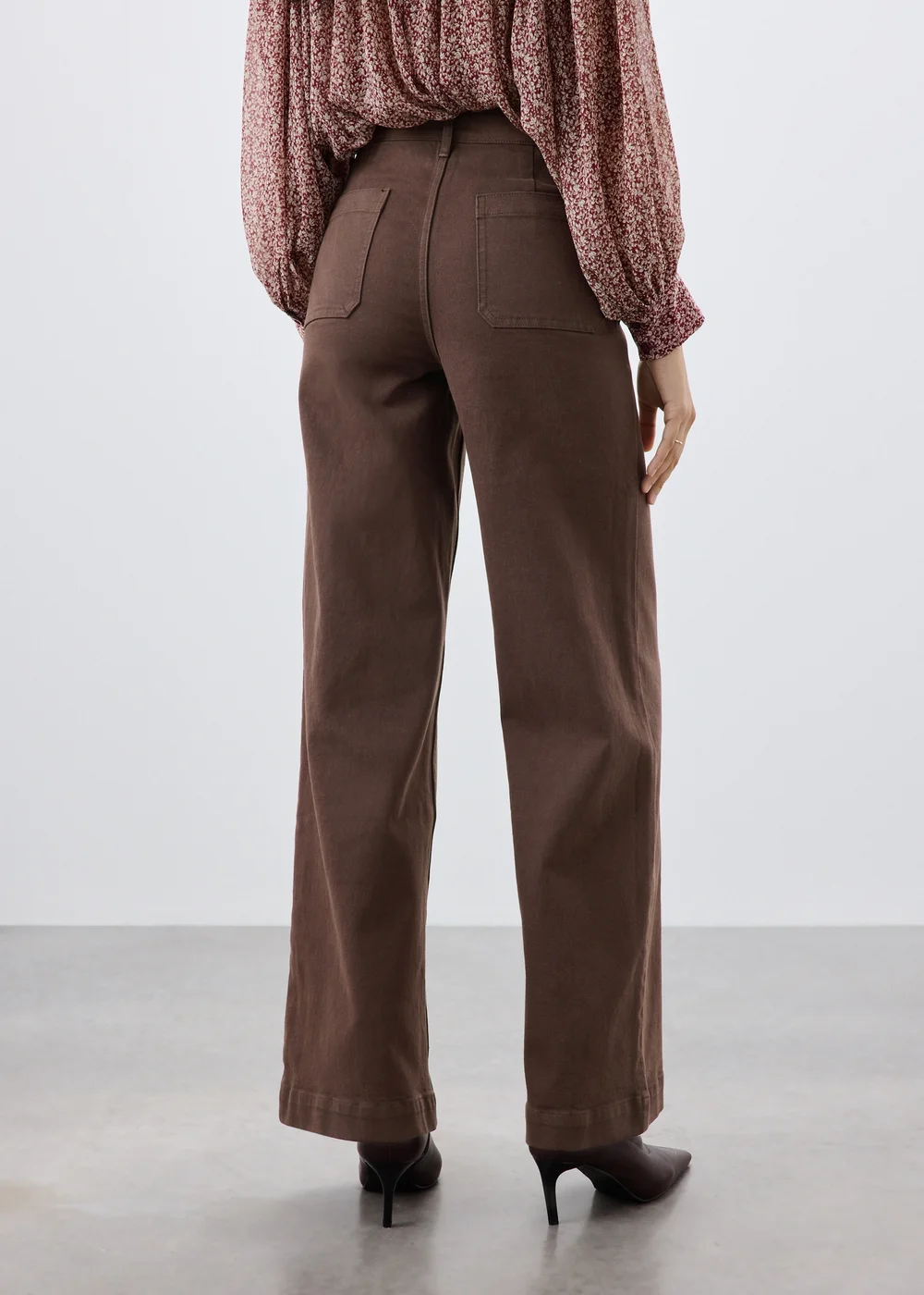 Chocolate Brown Stretch Pocket Front Mid Rise Wide Leg Jeans - 8/L29 Image 2