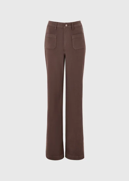 Chocolate Brown Stretch Pocket Front Mid Rise Wide Leg Jeans - 8/L29 Image 4