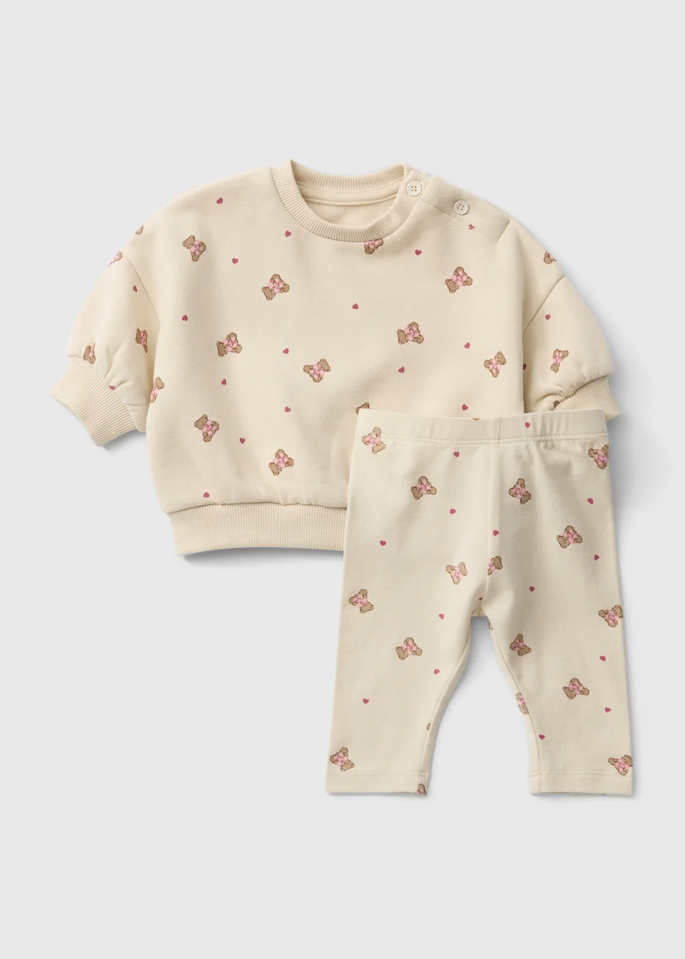 Girls Cream Bear Print Sweatshirt & Leggings Set (0-23mths) - Up to 1 Month Image 1