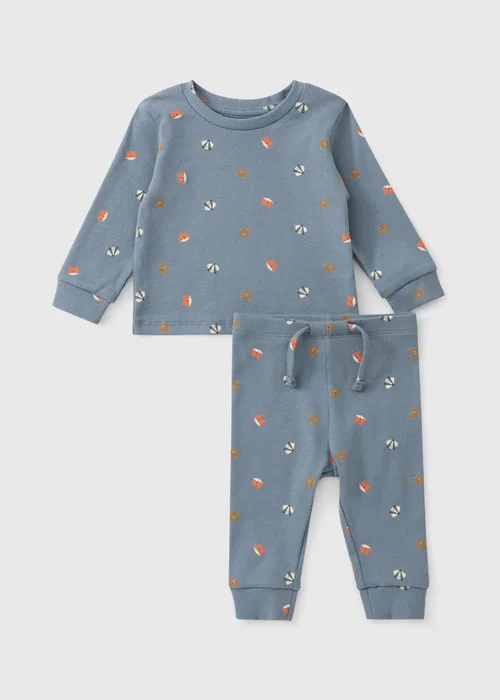 Baby Blue Animal Print Ribbed Top & Leggings Set (0-23mths) - Up to 1 Month Image 1