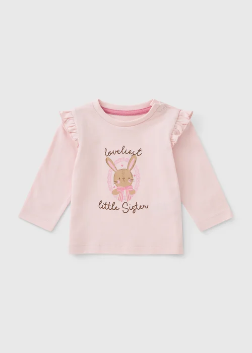Baby Pink Bunny Little Sister T-Shirt (0-23mths) - Up to 1 Month Image 1