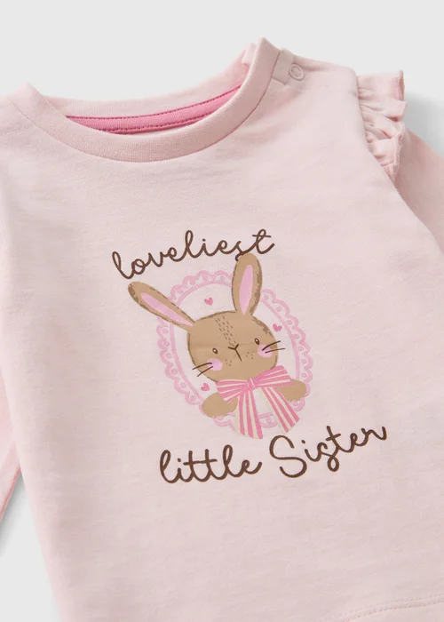 Baby Pink Bunny Little Sister T-Shirt (0-23mths) - Up to 1 Month Image 2