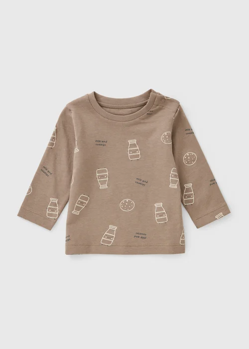 Baby Beige Milk & Cookies T-Shirt (0-23mths) - Up to 1 Month Image 1