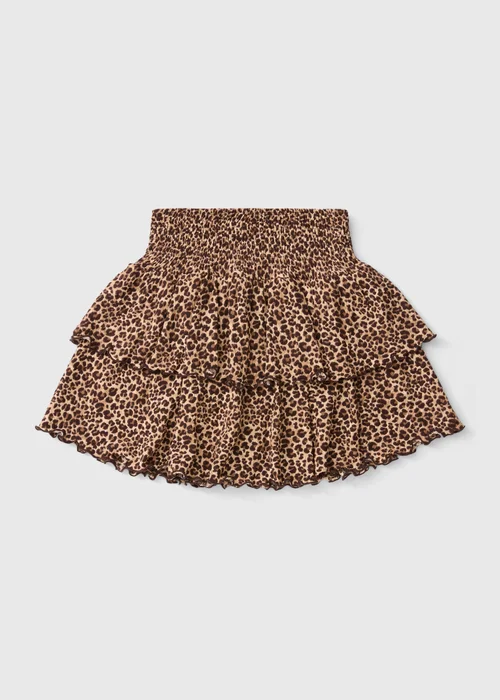 Girls Brown Leopard Crinkle Mini Rara Skirt (7-15yrs) - 7 Yrs Image 1