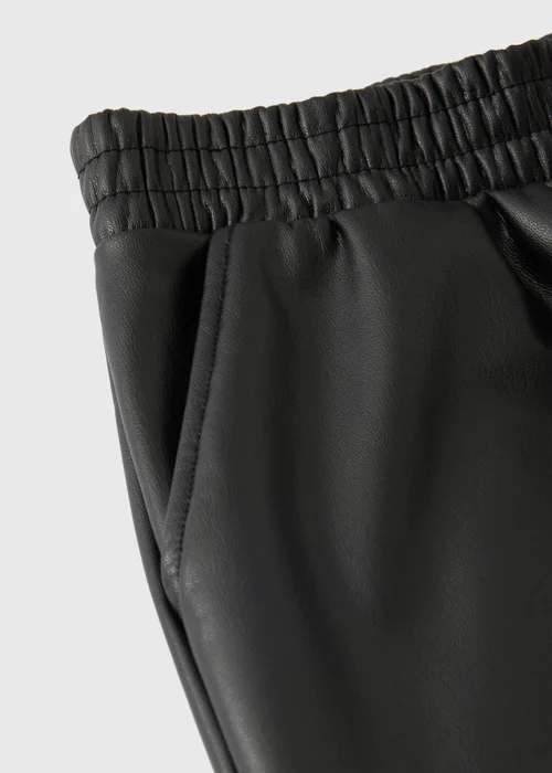Girls Black Leather Look Wide Leg Trousers (7-15yrs) - 7 Yrs Image 2