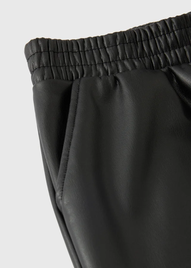 Girls Black Leather Look Wide Leg Trousers (7-15yrs)