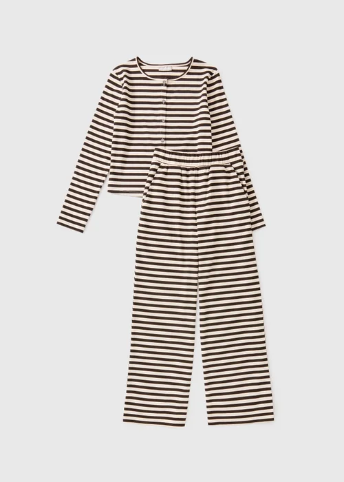 Girls Cream Stripe Knitted Top & Trouser Set (7-15yrs) - 7 Yrs Image 1