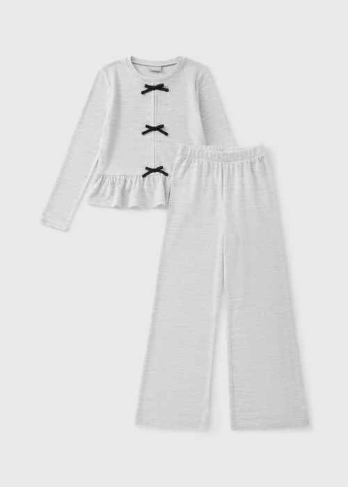 Girls Grey Bow Knitted Top & Trouser Set (7-15yrs) - 7 Yrs Image 1