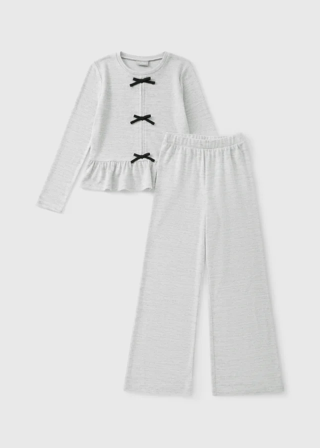 Girls Grey Bow Knitted Top & Trouser Set (7-15yrs)