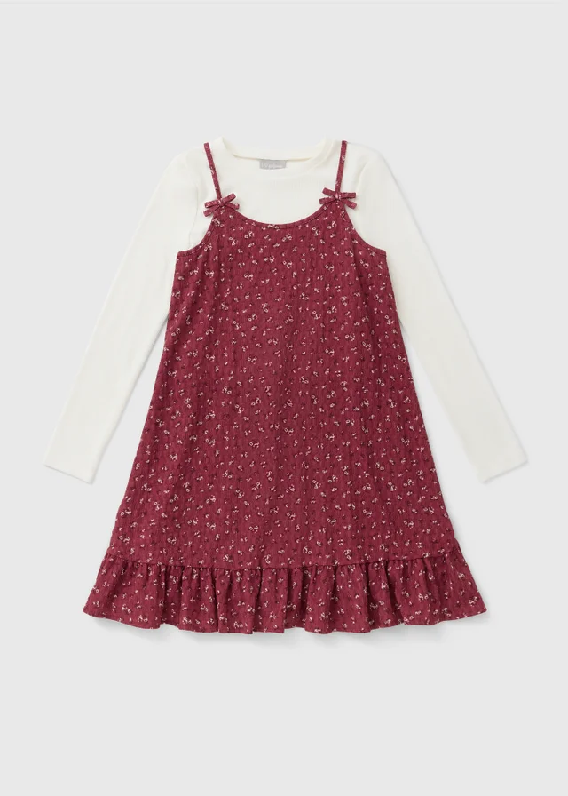 Girls Berry 2 in 1 Crinkle Floral Dress (7-15yrs)