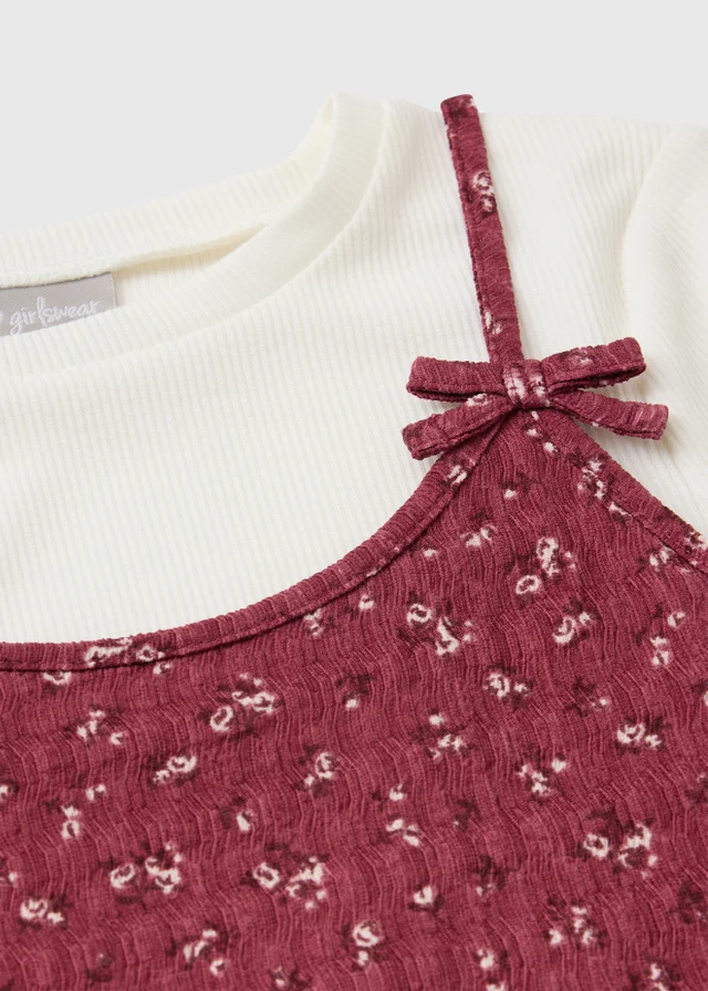 Girls Berry 2 in 1 Crinkle Floral Dress (7-15yrs)