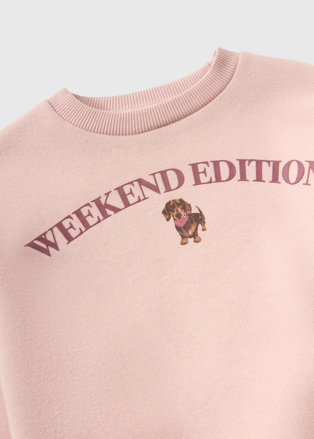 Girls Pink Dog Graphic Sweatshirt (7-15yrs)