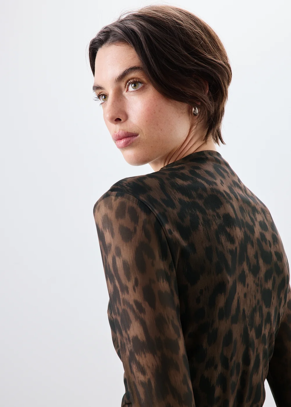 Brown Animal Print Mesh Top - 8 Image 3