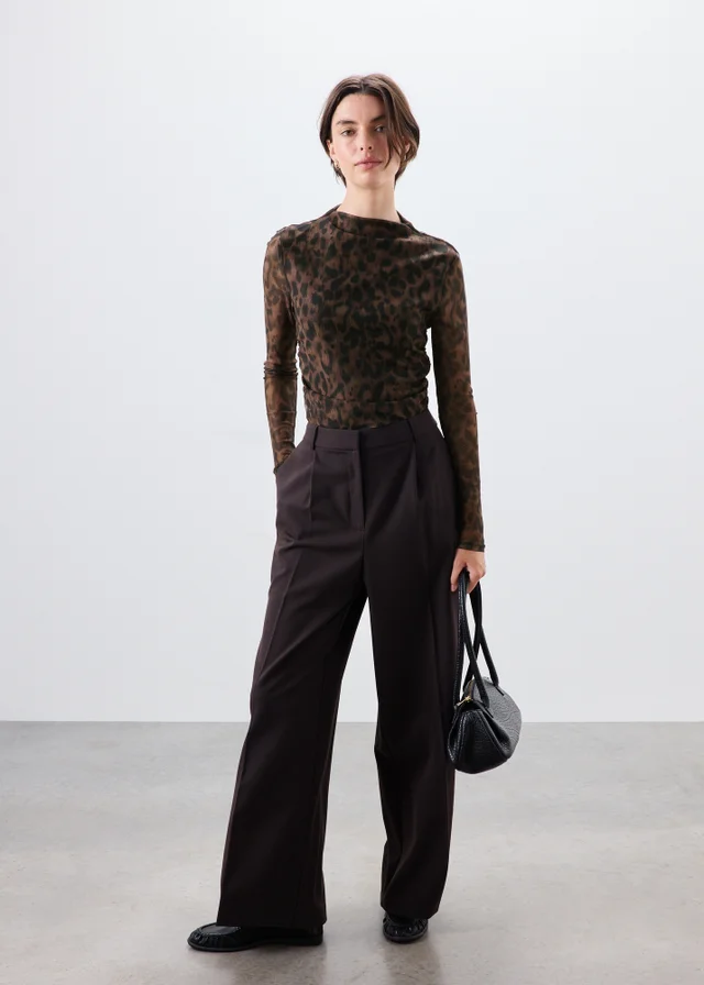Brown Animal Print Mesh Top