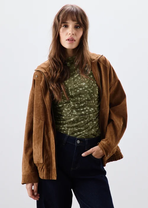 Khaki Animal Print Mesh Top - 8 Image 4
