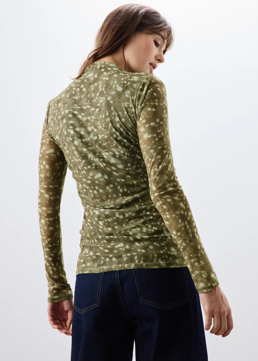 Khaki Animal Print Mesh Top - 8 Image 2
