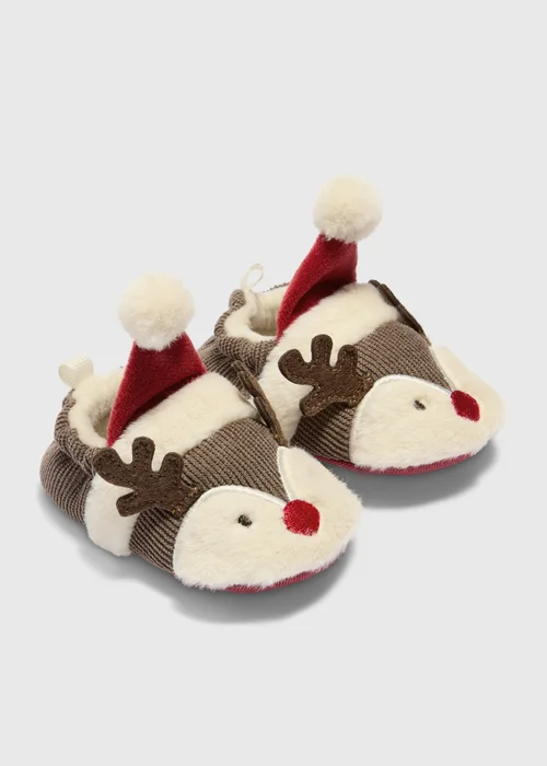 Baby 'First Christmas' Reindeer Slippers (0-18mths) - 0-3 months Image 1
