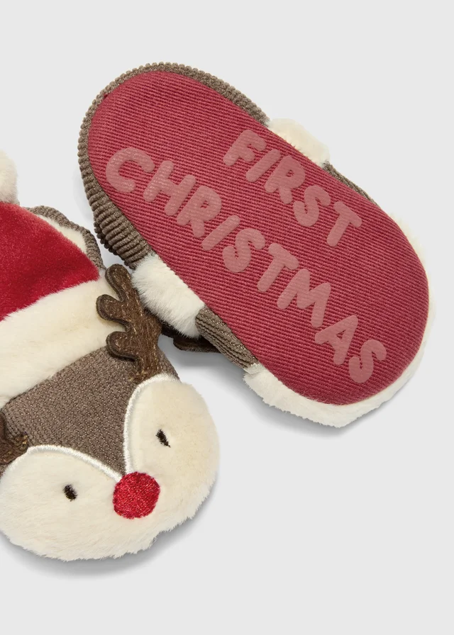 Baby 'First Christmas' Reindeer Slippers (0-18mths)