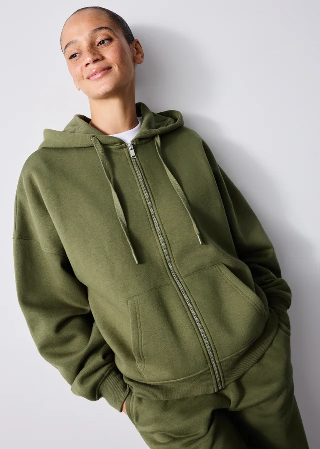 Khaki Zip Through Co Ord Hoodie