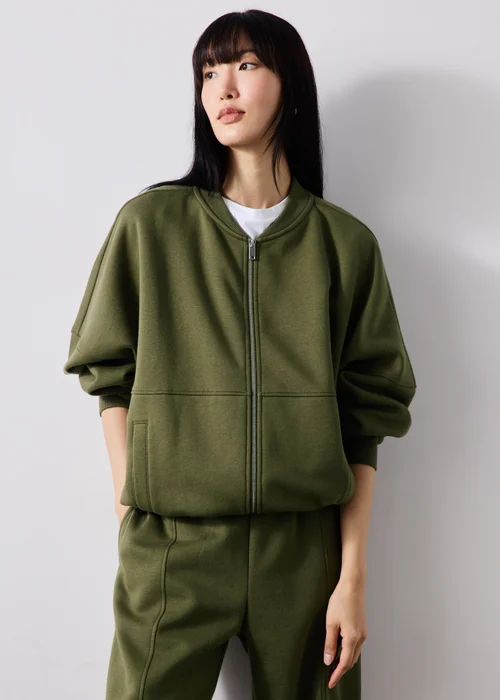 Khaki Zip Front Bomber Sweatshirt - XS Image 2