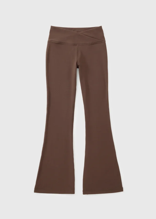 Girls Brown Cross Waist Flare Leggings (7-15yrs)
