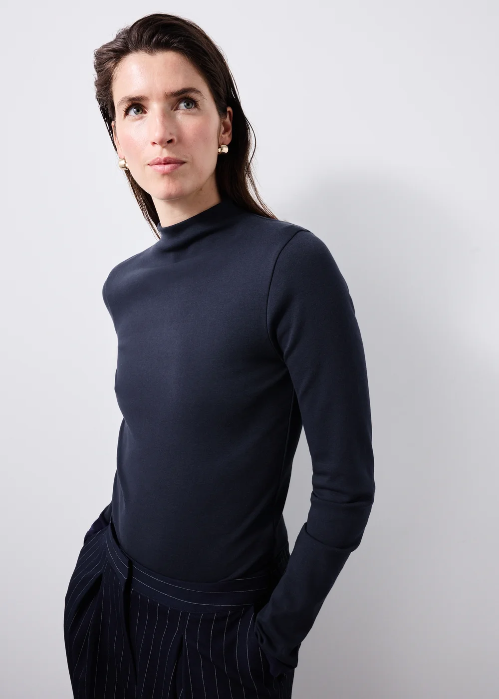 Navy Funnel Neck Top - 8 Image 1