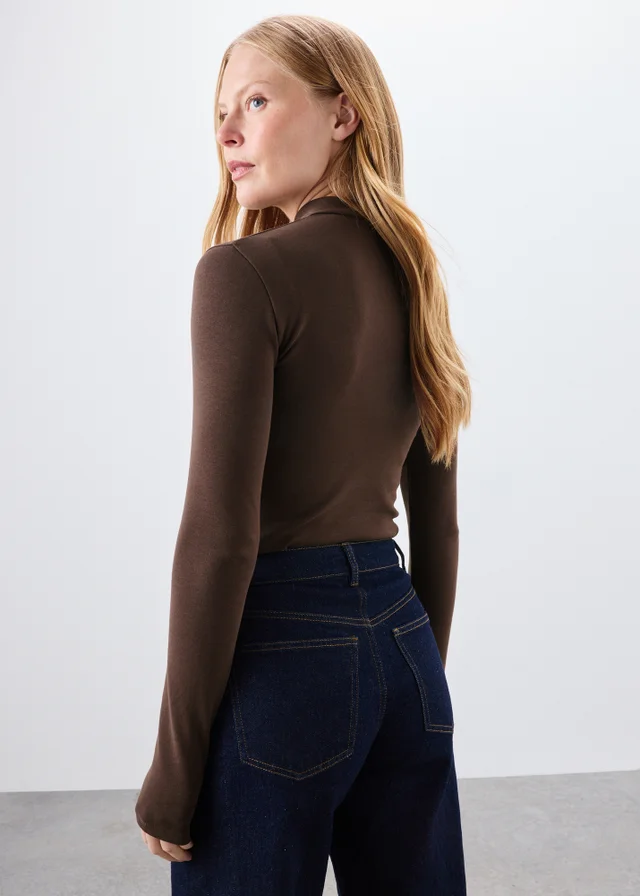 Chocolate Brown Funnel Neck Top